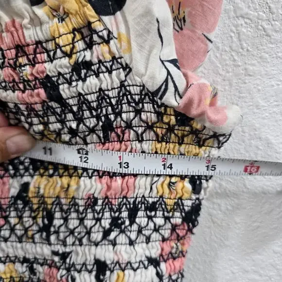 Kate Spade New York Floral Smocked Top Womens Medium Puff Sleeve Cotton Blouse - Picture 11 of 11